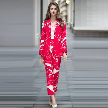 HIGH STREET най-Новият Модерен Дизайнерски костюм за модния подиум 2023, Женски Блейзър с принтом на една пуговице, комплект панталон с дълги ръкави и принтом