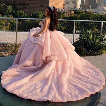 vestidos de xv años Розови Буйни рокли, бродирани с мъниста, 3D Цветя, Мексикански Рокли за бала на Шестнадесет Принцеси
