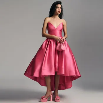 Прост Дизайн, Розова Рокля за абитуриентски бал с висока ниска засаждане 2023, Секси Вечерна рокля с матово покритие сатен облегалка, Секси Вечерна рокля Плюс Размер За Рожден Ден